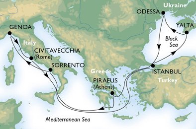 krydstogt - middelhavet - Italien, Tyrkiet, Ukraine, Grækenland