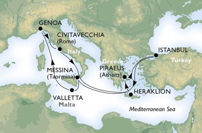 krydstogt - middelhavet - Italien, Grækenland, Tyrkiet, Malta