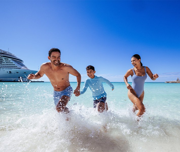 Family on beach, MSC Ocean Cay Marine Reserve, Bahamas | MSC Cruises