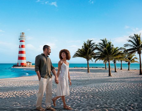 Cruises in the caribbean, cruise holiday, couple on beach with palm trees | MSC Cruises