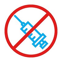 A syringe crossed out with a red circle, symbolizing no injections | MSC Cruises