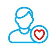 Outline of a person with a red heart symbol, representing personalized service | MSC Cruises Outline of a person with a red heart symbol, representing personalized service | MSC Cruises