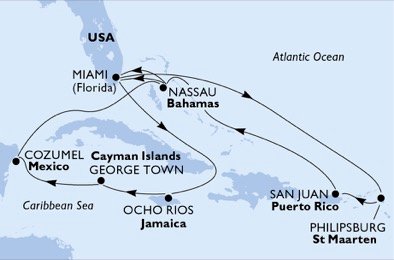 USA, St. Maarten, Puerto Rico, Bahamas, Jamaica, Grand Cayman, Mexico