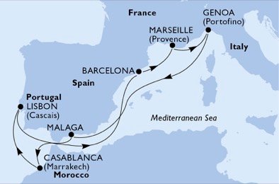 Italien, Spanien, Marokko, Portugal, Frankrig