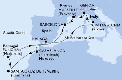 Italien, Frankrig, Spanien, Marokko, Portugal