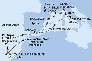 Frankrig, Spanien, Marokko, Portugal, Italien