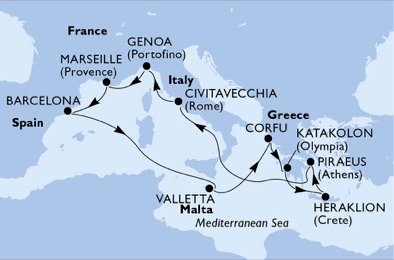 Italien, Frankrig, Spanien, Malta, Grækenland