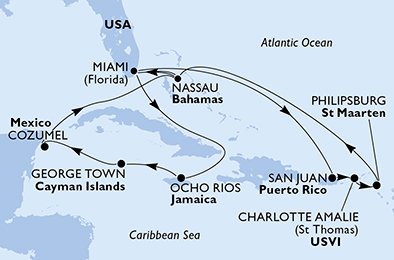 USA, Puerto Rico, De Amerikanske Jomfruøer, St. Maarten, Bahamas, Jamaica, Grand Cayman, Mexico