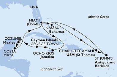 USA, Jamaica, Grand Cayman, Mexico, Bahamas, De Amerikanske Jomfruøer, Antigua og Barbuda