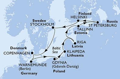 Danmark, Tyskland, Polen, Litauen, Letland, Estland, Rusland, Finland, Sverige