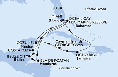 USA, Jamaica, Grand Cayman, Mexico, Bahamas, Belize, Honduras