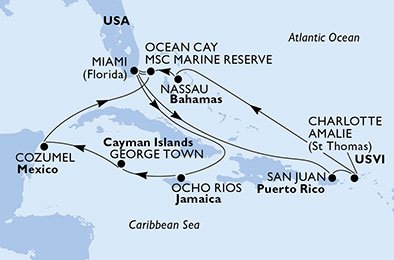 USA, Jamaica, Grand Cayman, Mexico, Bahamas, Puerto Rico, De Amerikanske Jomfruøer