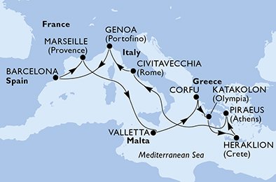 Italien, Spanien, Frankrig, Malta, Grækenland
