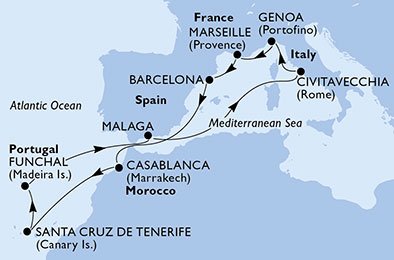 Italien, Frankrig, Spanien, Marokko, Portugal