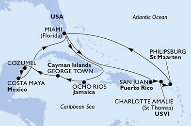 USA, Jamaica, Grand Cayman, Mexico, Puerto Rico, De Amerikanske Jomfruøer, St. Maarten