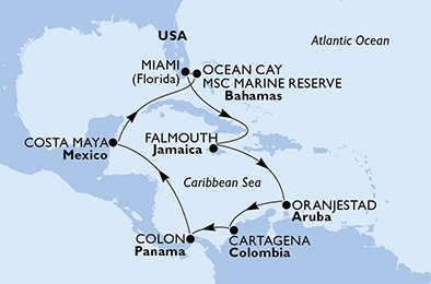 USA, Jamaica, Aruba, Colombia, Panama, Mexico, Bahamas