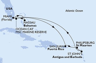 USA, Bahamas, Puerto Rico, St. Maarten, Antigua og Barbuda