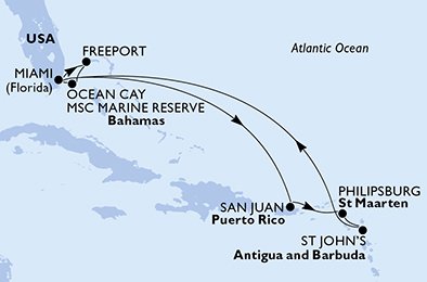 USA, Bahamas, Puerto Rico, St. Maarten, Antigua og Barbuda