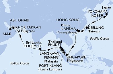 De Forenede Arabiske Emirater, Sri Lanka, Thailand, Malaysia, Singapore, Kina, Hongkong, Taiwan, Japan