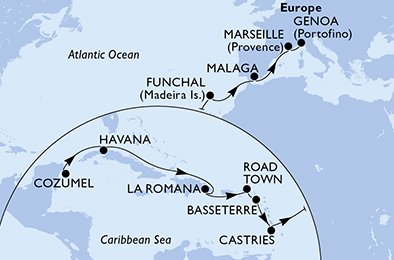 Mexico, Cuba, Den Dominikanske Republik, De Britiske Jomfruøer, Saint Kitts og Nevis, Saint Lucia, Portugal, Spanien, Frankrig, Italien