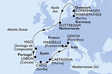Danmark, Tyskland, Nederlandene, Spanien, Portugal, Italien, Frankrig